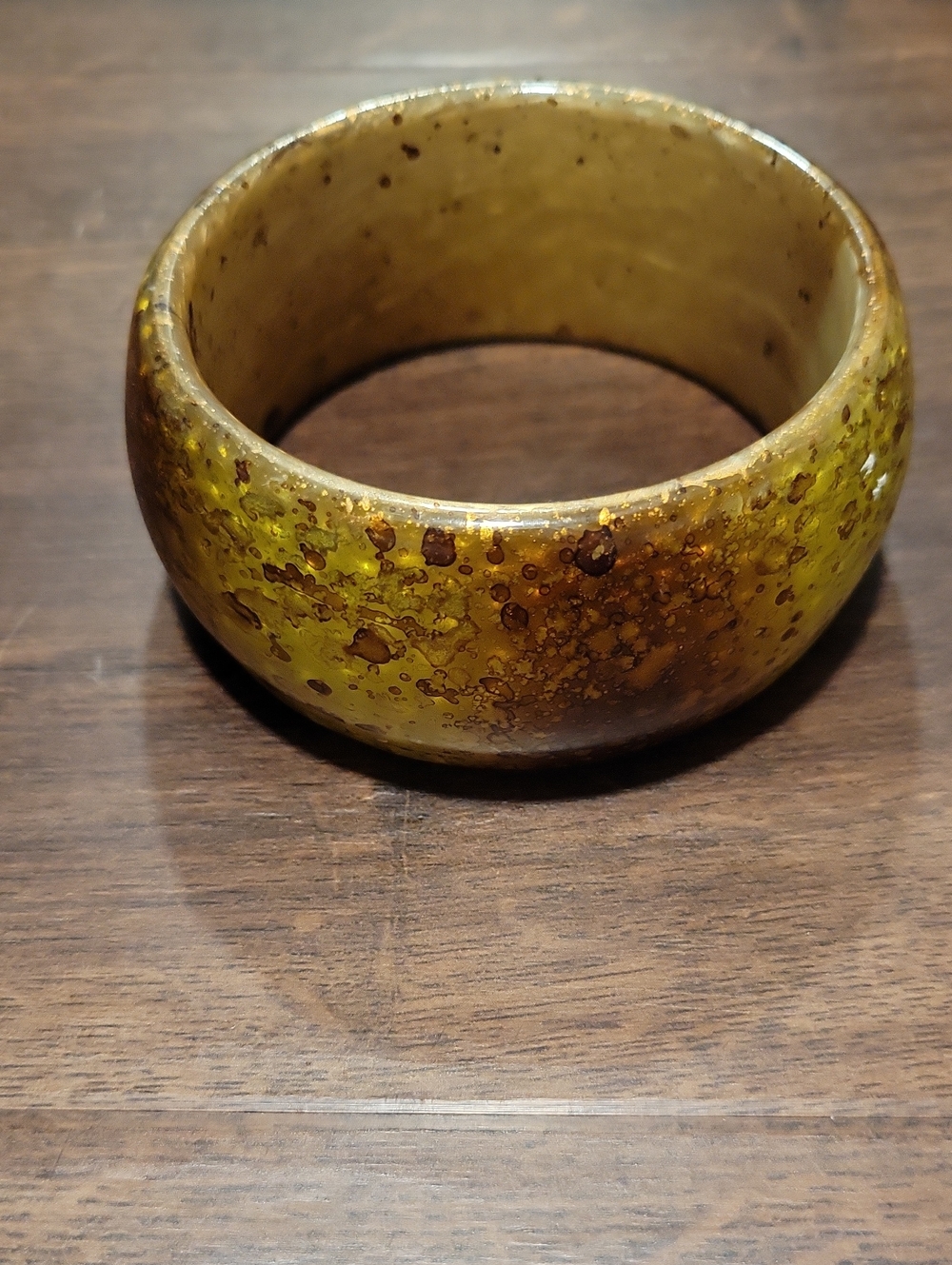 Honeycomb Yellow Green Wide Resin Bangle Bracelet